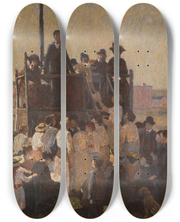 Triptych art skateboard deck of Robert Spencer The Evangelist by Robert Spencer (1879-1931)
