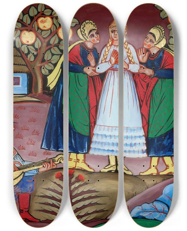 Triptych art skateboard deck of Helena Schrammwna Serenade by Helena Schrammowna (1879-1942)