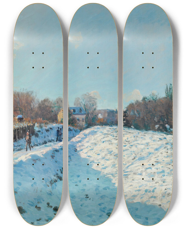 Triptych art skateboard deck of Alfred Sisley Effet De Neige Louveciennes_1 by Alfred Sisley (1840-1899)