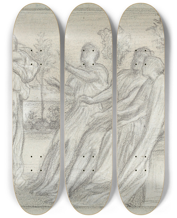 Triptych art skateboard deck of Frederic Leighton Study For Greek Girl Dancing by Frederic Leighton (1830-1896)