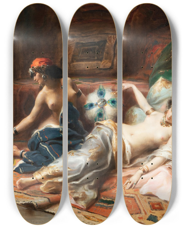 Triptych art skateboard deck of Henri Adrien Tanoux Odalisques by Henri Adrien Tanoux (1865-1923)
