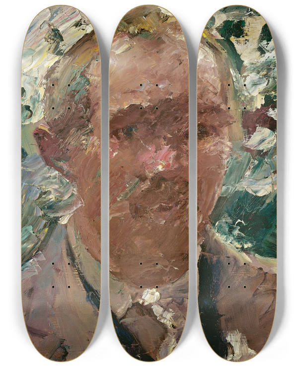 Triptych art skateboard deck of Lovis Corinth Selfportrait At Walchensee by Lovis Corinth (1858-1925)