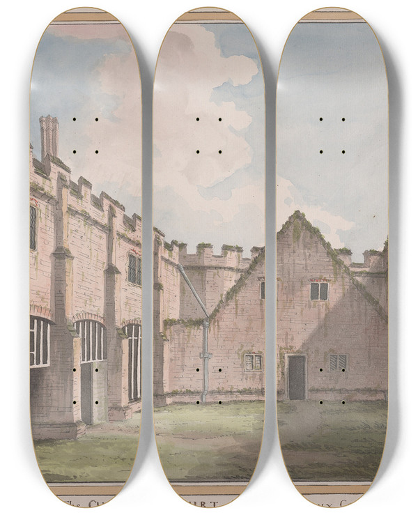 Triptych art skateboard deck of James Lambert Of Lewes Herstmonceux Castle East Sussex The Chicken Court_1 by James Lambert Of Lewes (1725-1788)