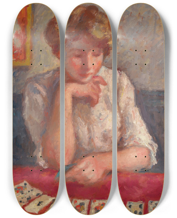 Triptych art skateboard deck of Georges Despagnat Les Cartes by Georges d'Espagnat (1870-1950)