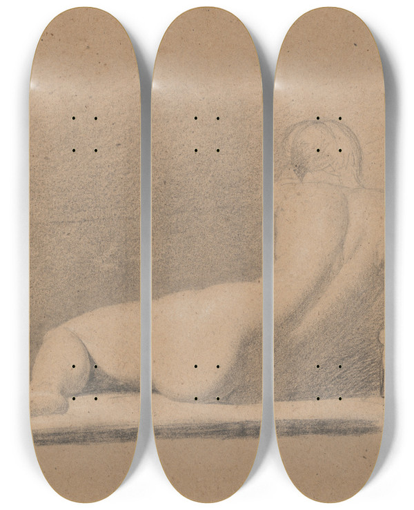 Triptych art skateboard deck of Benjamin Robert Haydon Study Of A Reclining Nude Figure by Benjamin Robert Haydon (1786-1846)