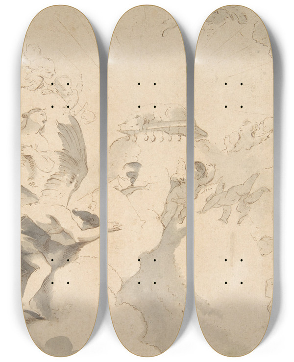 Triptych art skateboard deck of Franz Anton Maulbertsch The Adoration Of The Holy Lamb by Franz Anton Maulbertsch (1724-1796)