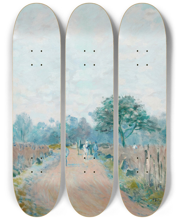 Triptych art skateboard deck of Alfred Sisley Chemin De Prunay Louveciennes_2 by Alfred Sisley (1840-1899)