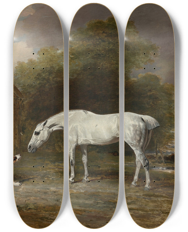 Triptych art skateboard deck of Benjamin Marshall A Grey Hunter And A Spaniel by Benjamin Marshall (1768-1835)