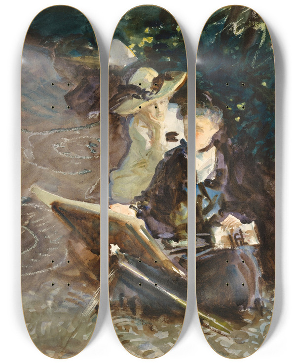 Triptych art skateboard deck of John Singer Sargent In The Generalife by John Singer Sargent (1856-1925)