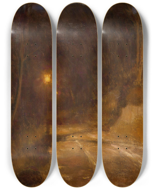 Triptych art skateboard deck of Erik Werenskiold Lamp Light by Erik Werenskiold (1855-1938)