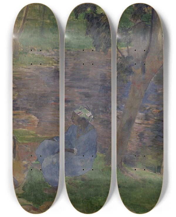 Triptych art skateboard deck of Paul Gauguin On The Banks Of The River At Martinique by Paul Gauguin (1848-1903)