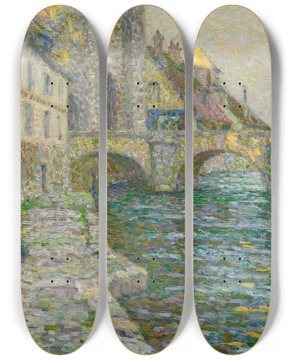 Triptych art skateboard deck of Henri Le Sidaner Matin Gris Moret by Henri Le Sidaner (1862-1939)