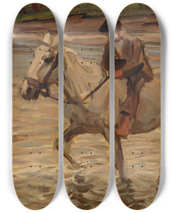 Triptych art skateboard deck of Julius Seyler In Der Schwemme by Julius Seyler (1873-1955)