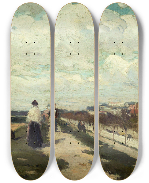 Triptych art skateboard deck of Ferdinand Marks Les Fortifications Boulevard Berthier by Ferdinand Marks (1861-1941)