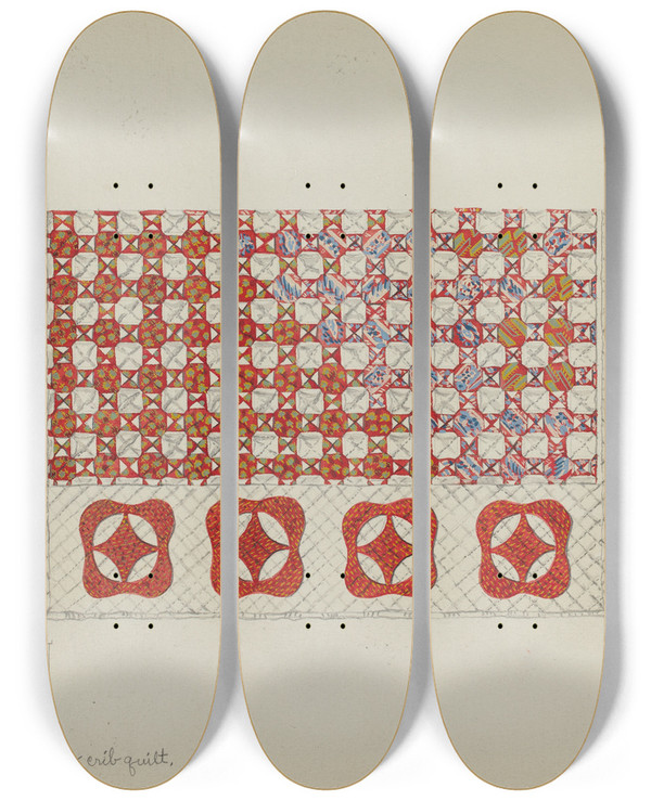 Triptych art skateboard deck of Irene Schaefer Bedspread_4 by Irene Schaefer
