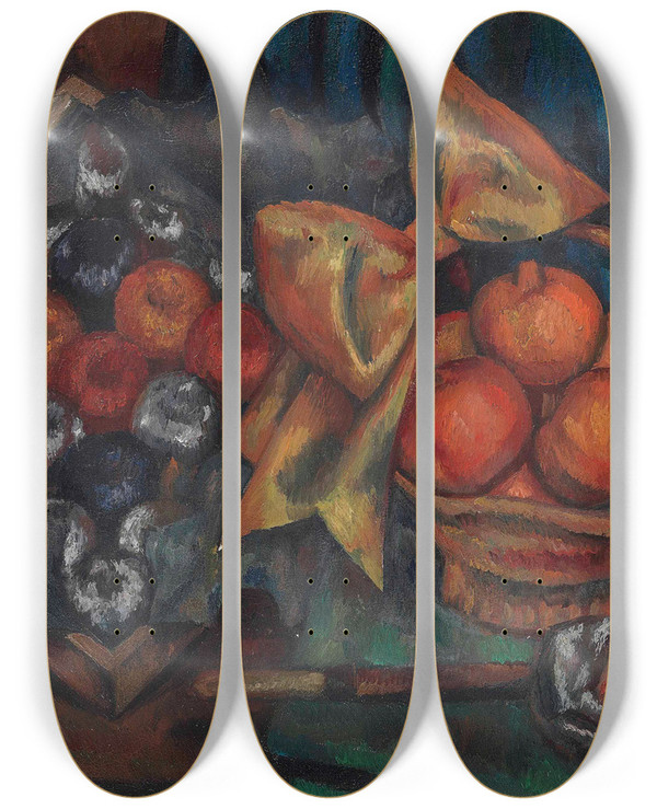 Triptych art skateboard deck of Mark Gertler Still Life With Pomegranates And Fruit by Mark Gertler (1891-1939)