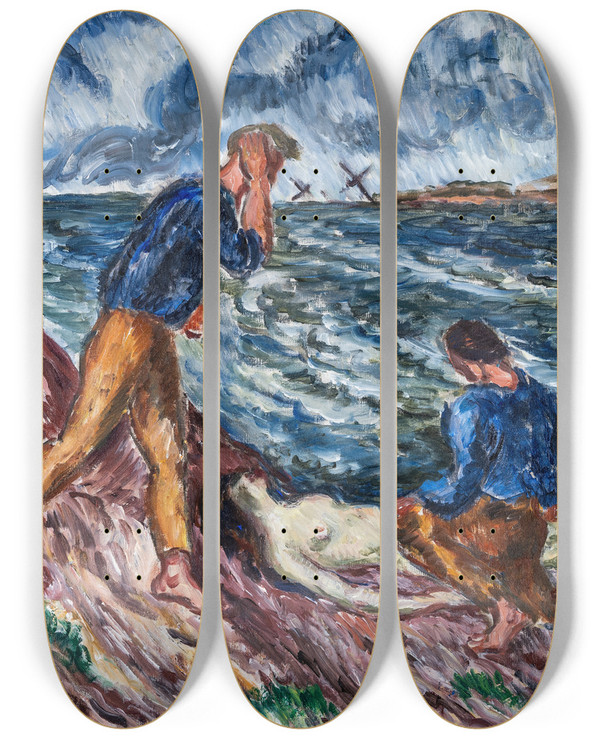 Triptych art skateboard deck of Gsta Sandels Found On The Shore by Gosta Sandels (1887-1919)