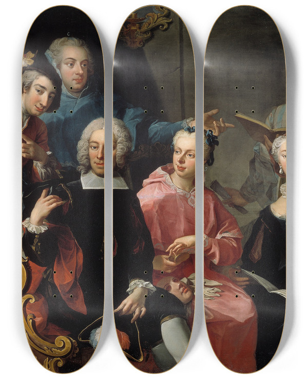 Triptych art skateboard deck of Martin Van Meytens Family Group by Martin Van Meytens (1695-1770)