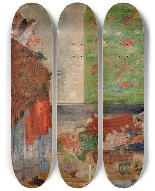 Triptych art skateboard deck of James Ensor Astonishment Of The Mask Wouse by James Ensor (1860-1949)