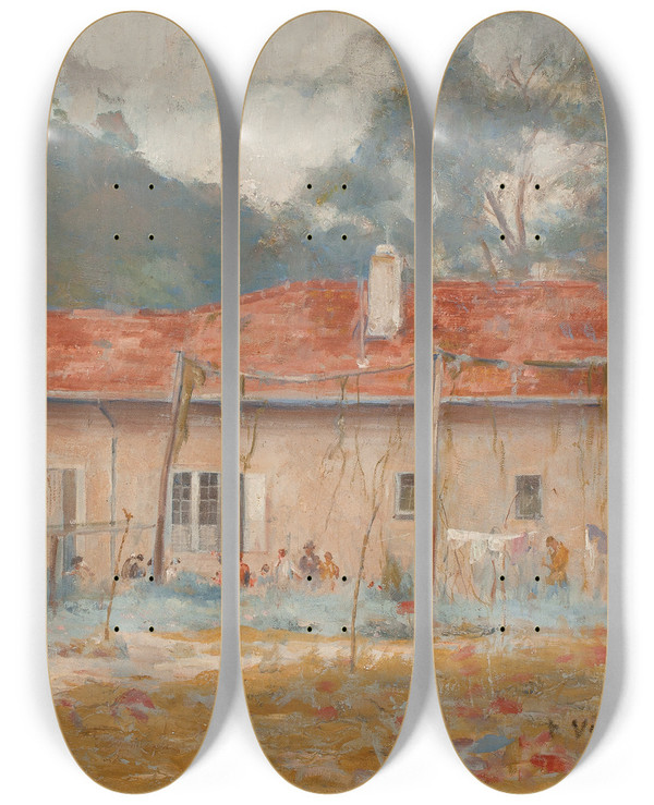 Triptych art skateboard deck of Eliseu Visconti Minha Casa De Campo by Eliseu Visconti (1866-1944)