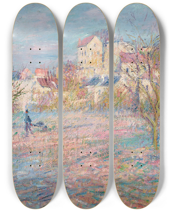 Triptych art skateboard deck of Gustave Loiseau Le Potager En Hiver by Gustave Loiseau (1865-1935)
