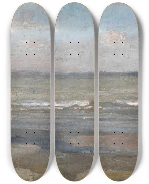 Triptych art skateboard deck of James Ensor Grey Seascape by James Ensor (1860-1949)