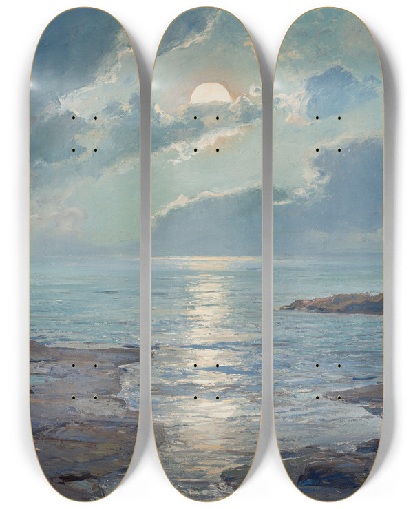 Triptych art skateboard deck of Frederick Judd Waugh The Risen Moon by Frederick Judd Waugh (1861-1940)