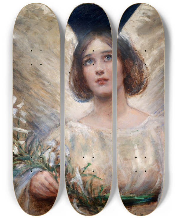 Triptych art skateboard deck of Alice Pike Barney Easter Lilies by Alice Pike Barney (1857-1931)