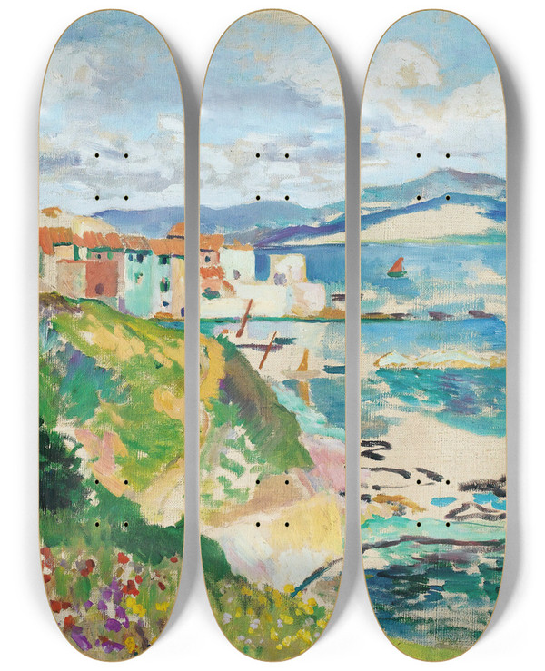 Triptych art skateboard deck of Henri Manguin Vue Sur La Ponche Sainttropez by Henri Manguin (1874-1949)