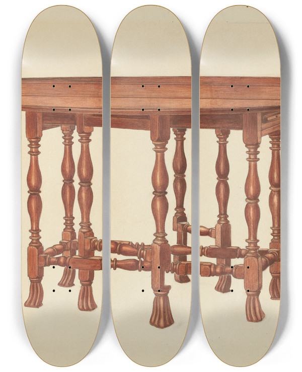 Triptych art skateboard deck of Frank Wenger Gate Leg Table by Frank Wenger (20-)