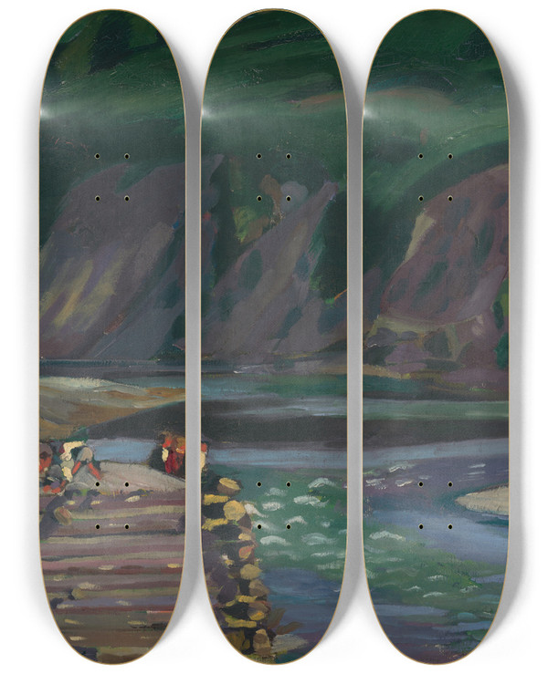 Triptych art skateboard deck of Arnold Peter Weiszkubnan Motif From Doln Kubn by Arnold Peter Weisz-Kubnan (1898-1944)