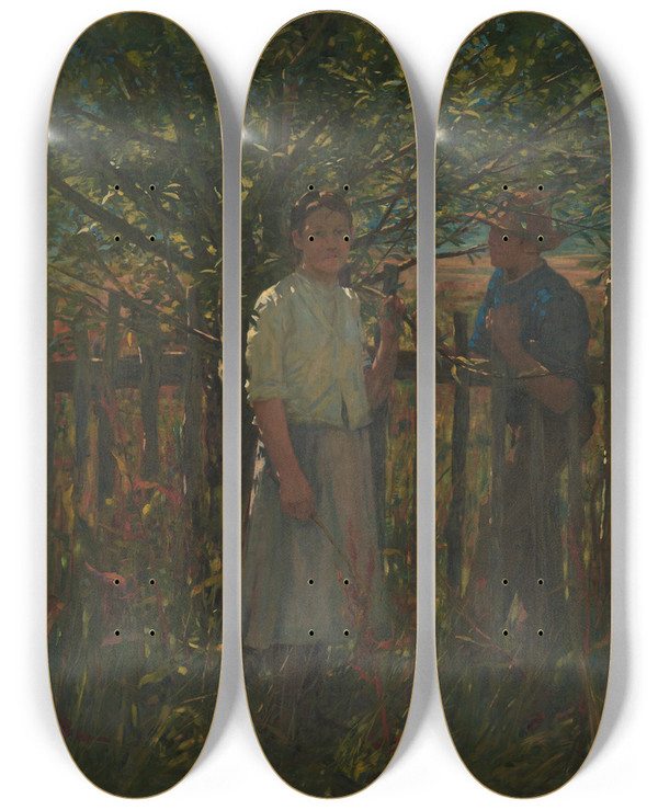 Triptych art skateboard deck of James Nairn A Summer Idyll by James M Nairn (1859-1904)