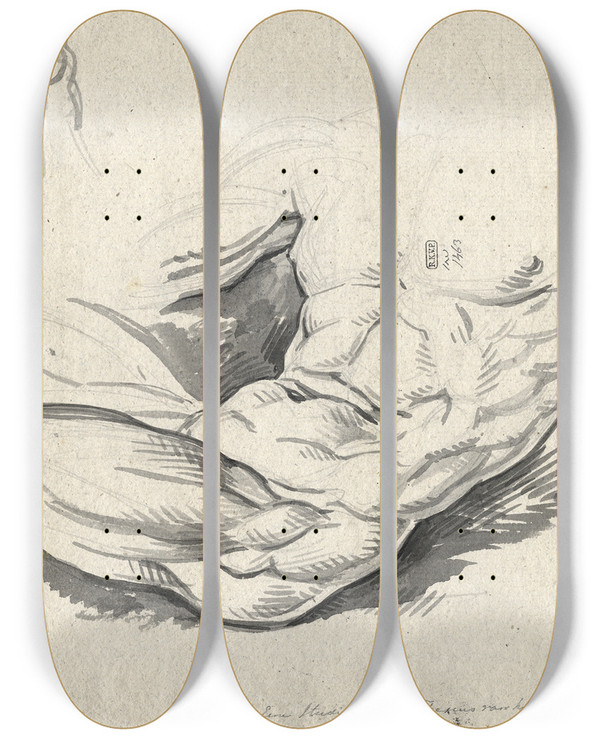 Triptych art skateboard deck of David Humbert De Superville Torso by David Humbert De Superville (1770-1849)