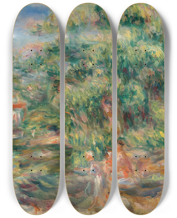 Triptych art skateboard deck of Pierreauguste Renoir Lavandires Au Bord Du Loup by Pierre-Auguste Renoir (1841-1919)