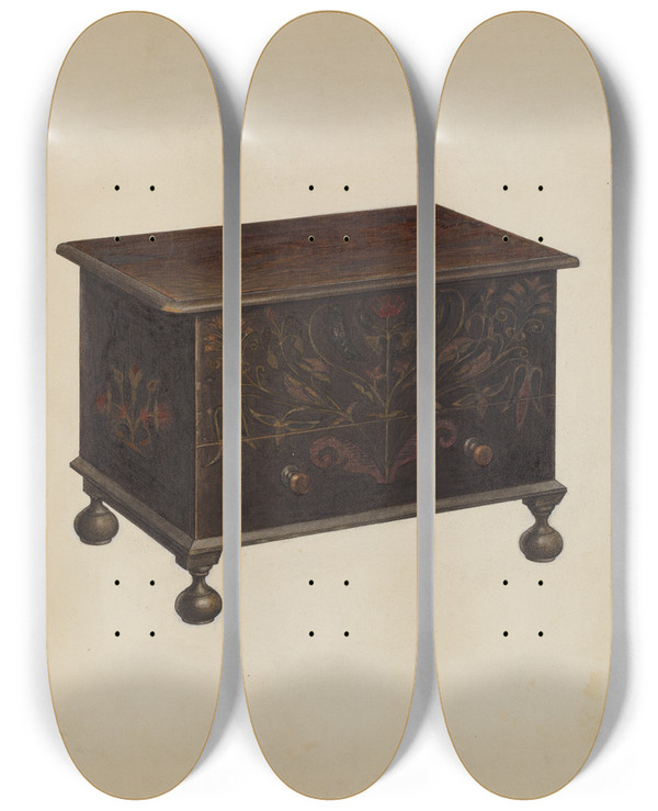Triptych art skateboard deck of Bernard Krieger Chest by Bernard Krieger