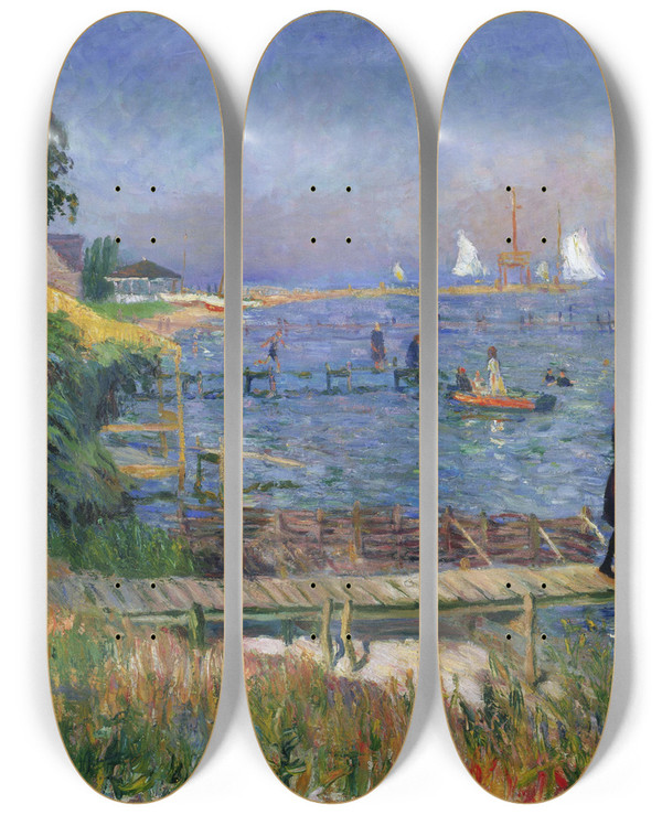 Triptych art skateboard deck of William James Glackens Bathers At Bellport by William James Glackens (1870-1938)