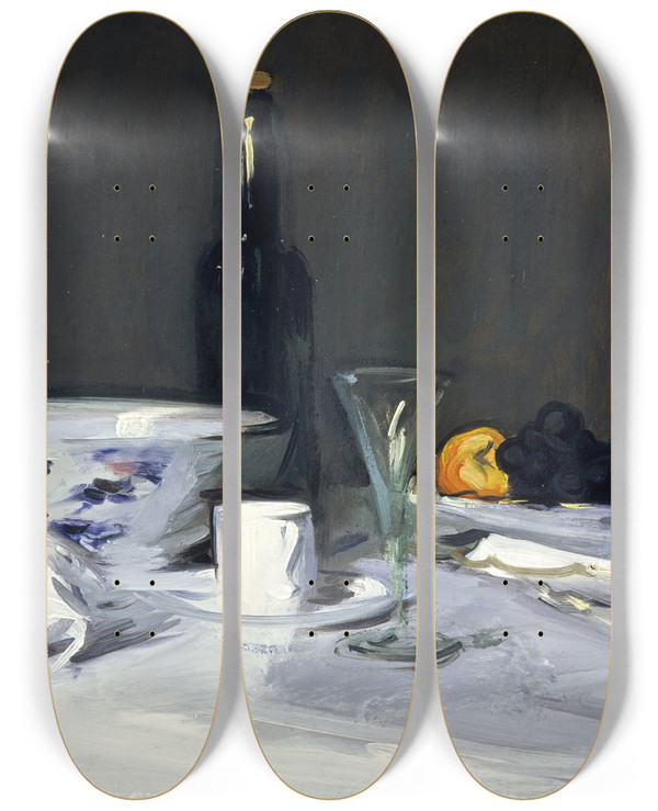 Triptych art skateboard deck of Samuel John Peploe The Black Bottle by Samuel John Peploe (1871-1935)