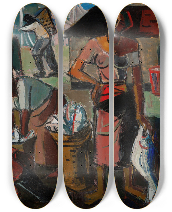 Triptych art skateboard deck of Wolf Kibel  Interior by Wolf Kibel (1903-1938)