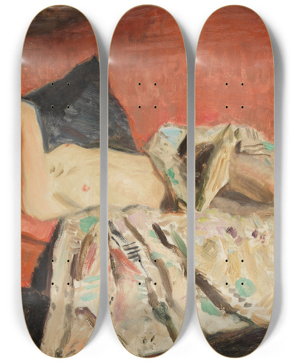 Triptych art skateboard deck of Harrington Mann Nude by Harrington Mann (1864-1937)