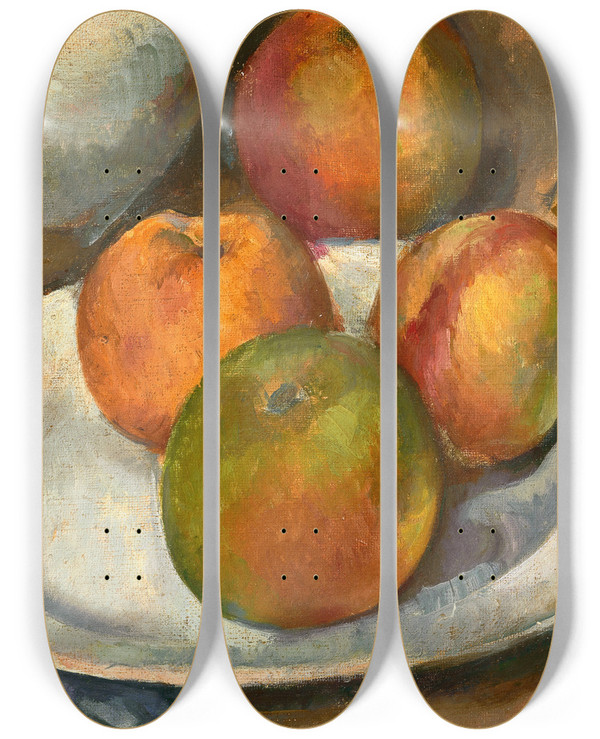 Triptych art skateboard deck of Paul Czanne Quatre Pommes Et Un Couteau by Paul Cezanne (1839-1906)