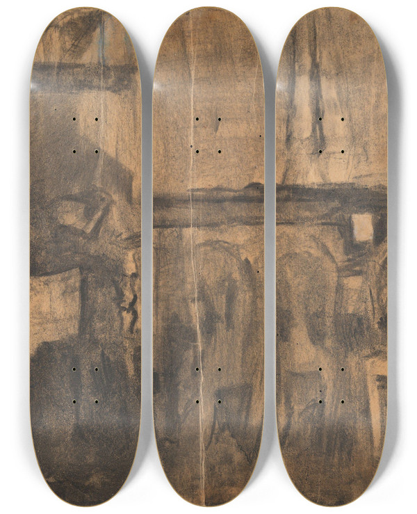 Triptych art skateboard deck of Ludvig Karsten Interir Fra Skagen by Ludvig Karsten (1876-1926)