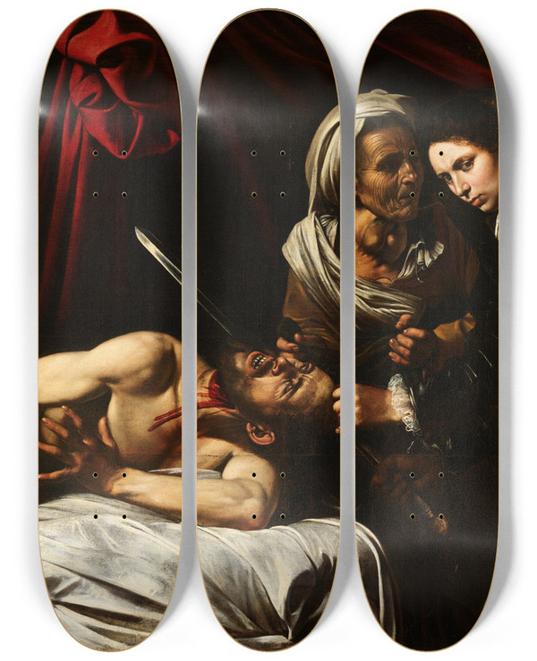 Triptych art skateboard deck of Caravaggio Judith Beheading Holofernes_2 by Caravaggio (1571-1610)