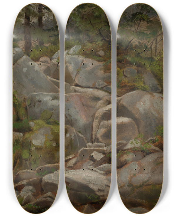 Triptych art skateboard deck of Hans Thoma Felsblcke Mit Tannenstmmen by Hans Thoma (1839-1924)