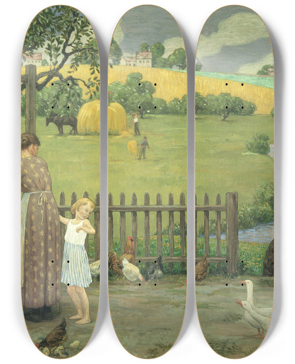 Triptych art skateboard deck of Bryson Burroughs June by Bryson Burroughs (1869-1934)