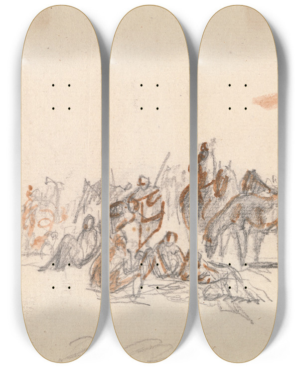 Triptych art skateboard deck of Sawrey Gilpin Group With Figures And Horses by Sawrey Gilpin (1733-1807)