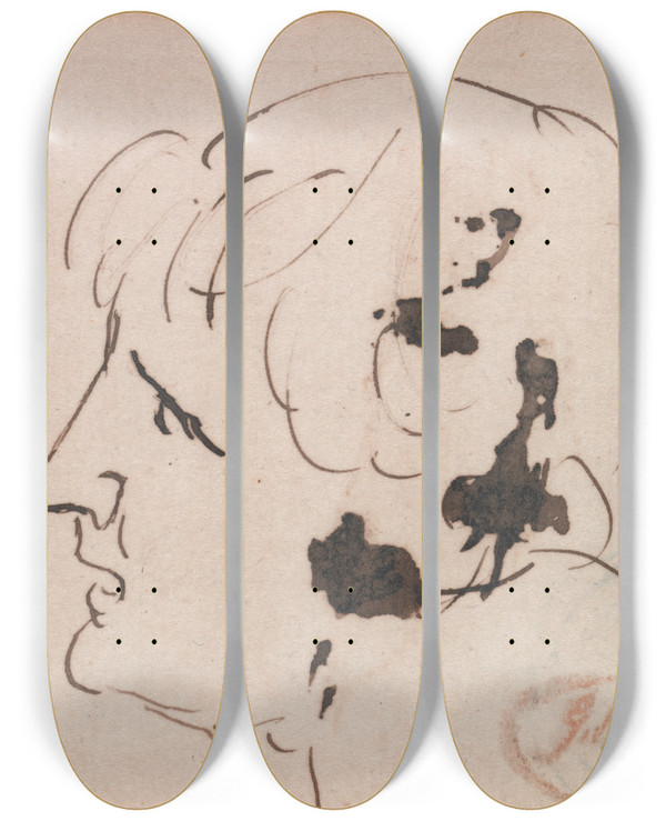 Triptych art skateboard deck of George Romney Head Of A Man by George Romney (1734-1802)