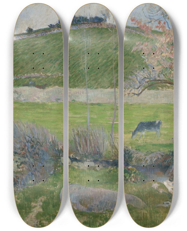 Triptych art skateboard deck of Paul Gauguin Sur Laven En Amont De Pontaven by Paul Gauguin (1848-1903)