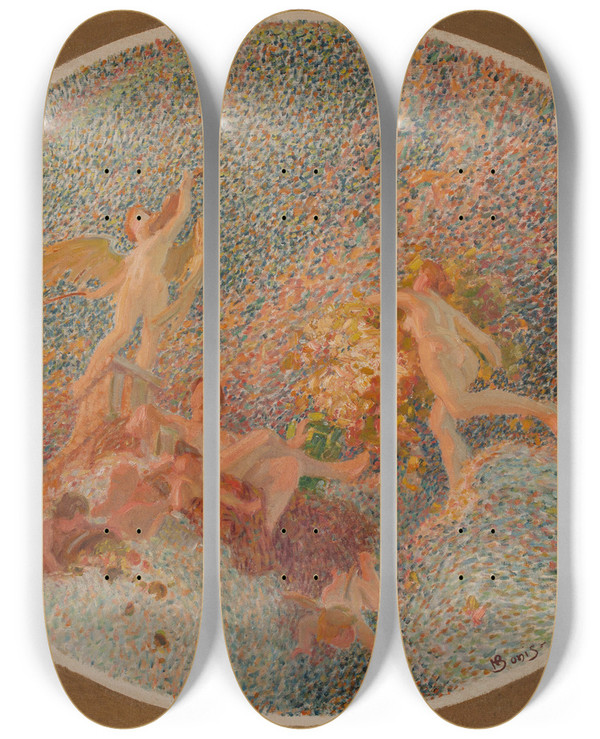 Triptych art skateboard deck of Henri Bonis Les Arts Harmonies by Henri Bonis (1868-1921)