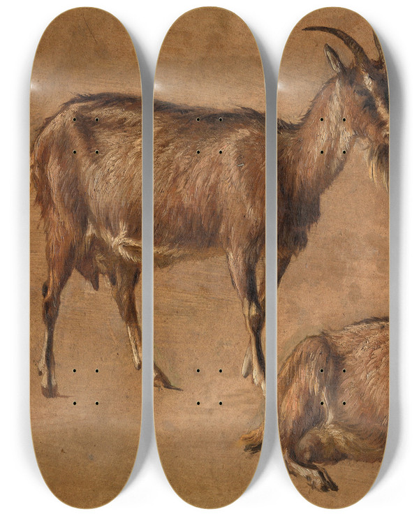 Triptych art skateboard deck of Andre Plumot Goats_2 by Andre Plumot (1829-1906)