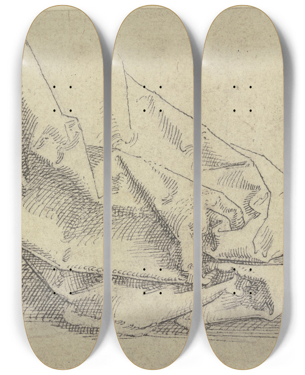 Triptych art skateboard deck of Hans Brosamer Drapery Study by Hans Brosamer (1495-1554)
